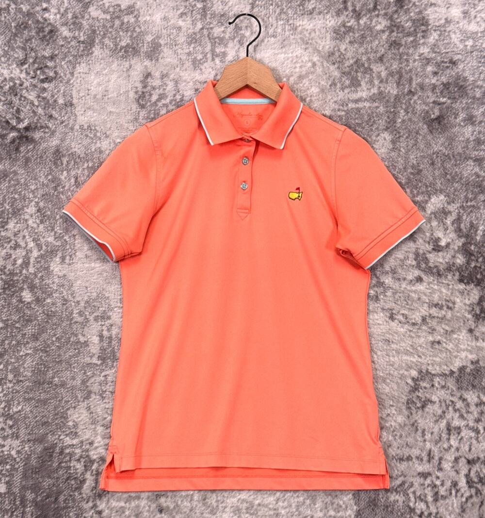 Magnolia Lane Tech Polo Small Womens Masters Golf Peach Tipped Collar